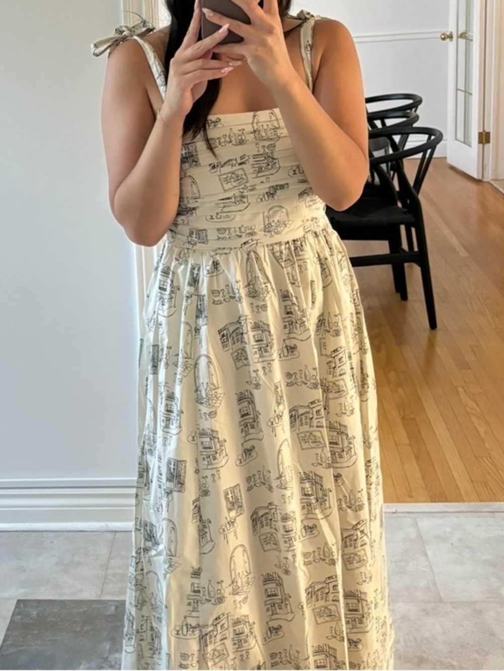 Abercrombie & Fitch Cream Toile Print Tie-Shoulder Maxi Dress